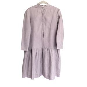 Isoude Mandarin Collar European Linen Dress Lavender Medium